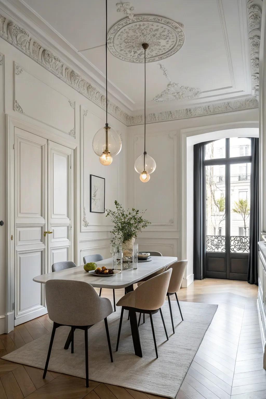 Minimalist fittings provide understated elegance in this dining room.