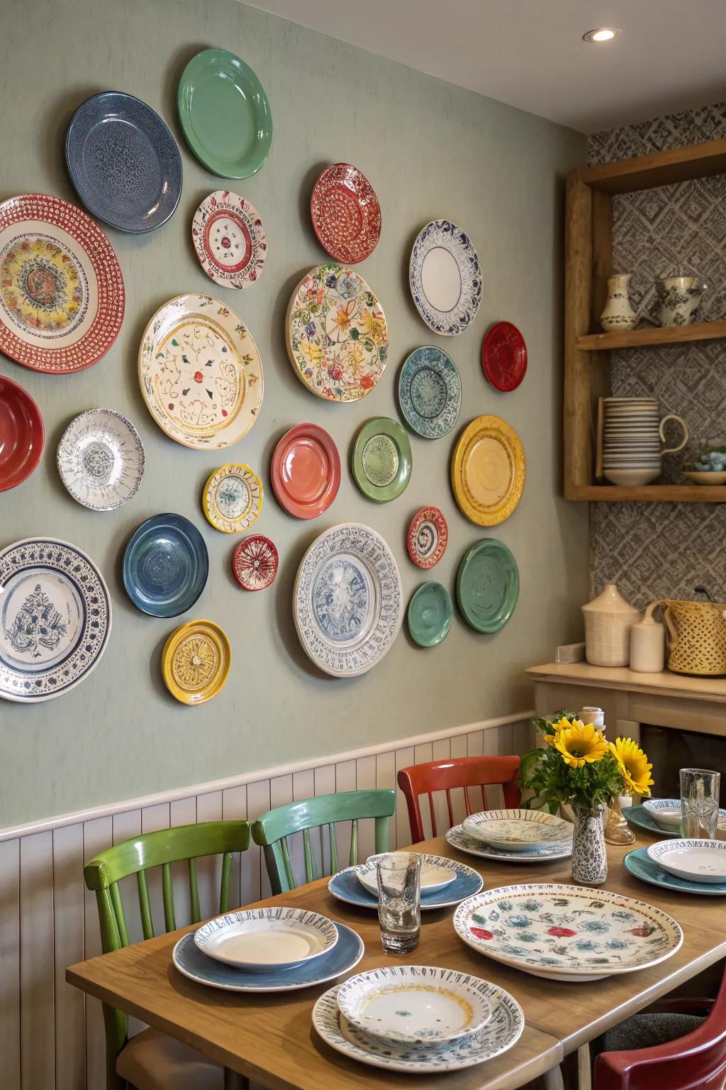 An assorted collection of plates brings character and intrigue.
