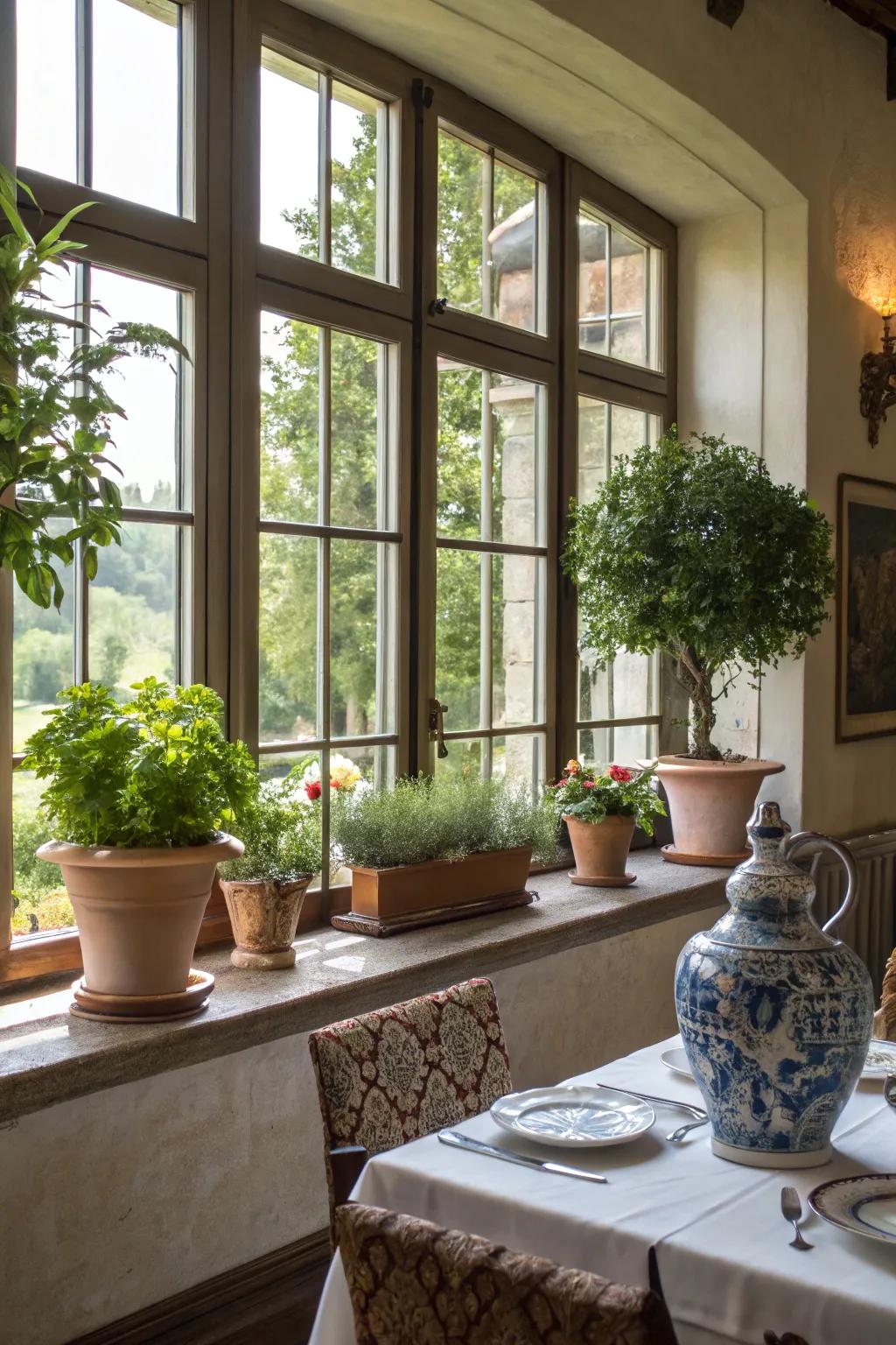 Incorporate verdant accents to animate your dining space.