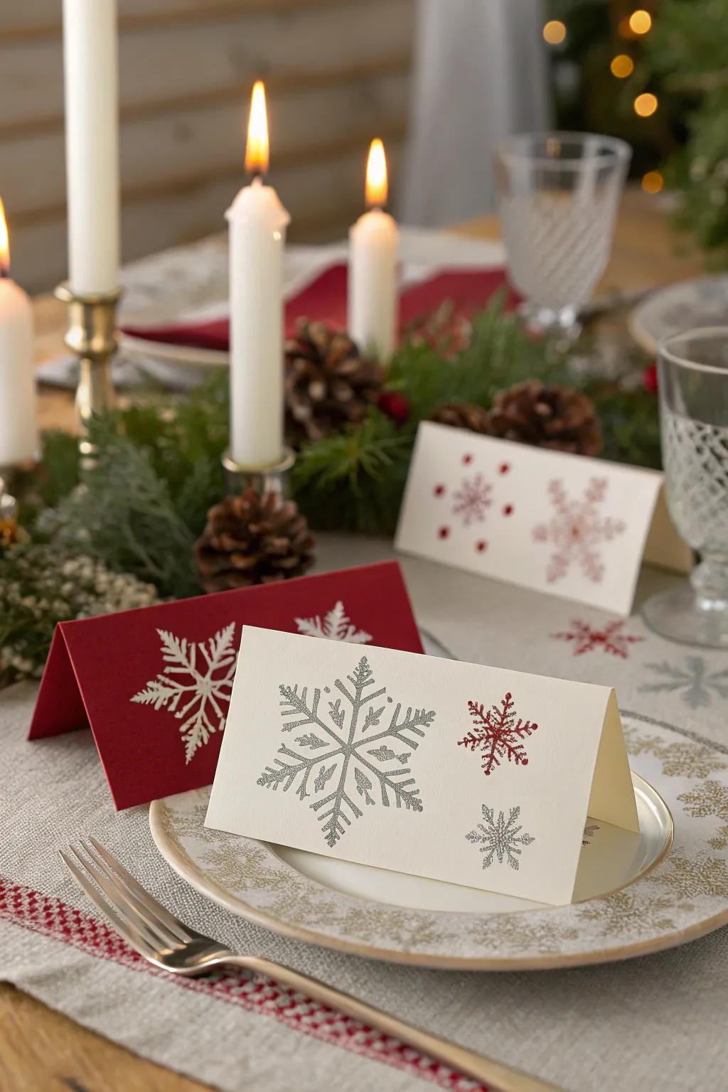Welcome a festive spirit with holiday-themed seating cards.