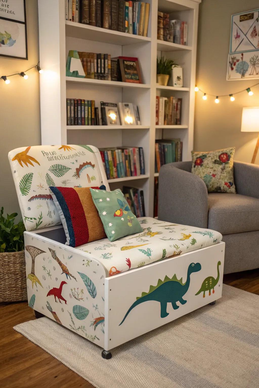 A space-saving bench that adds charm and function to reading time.