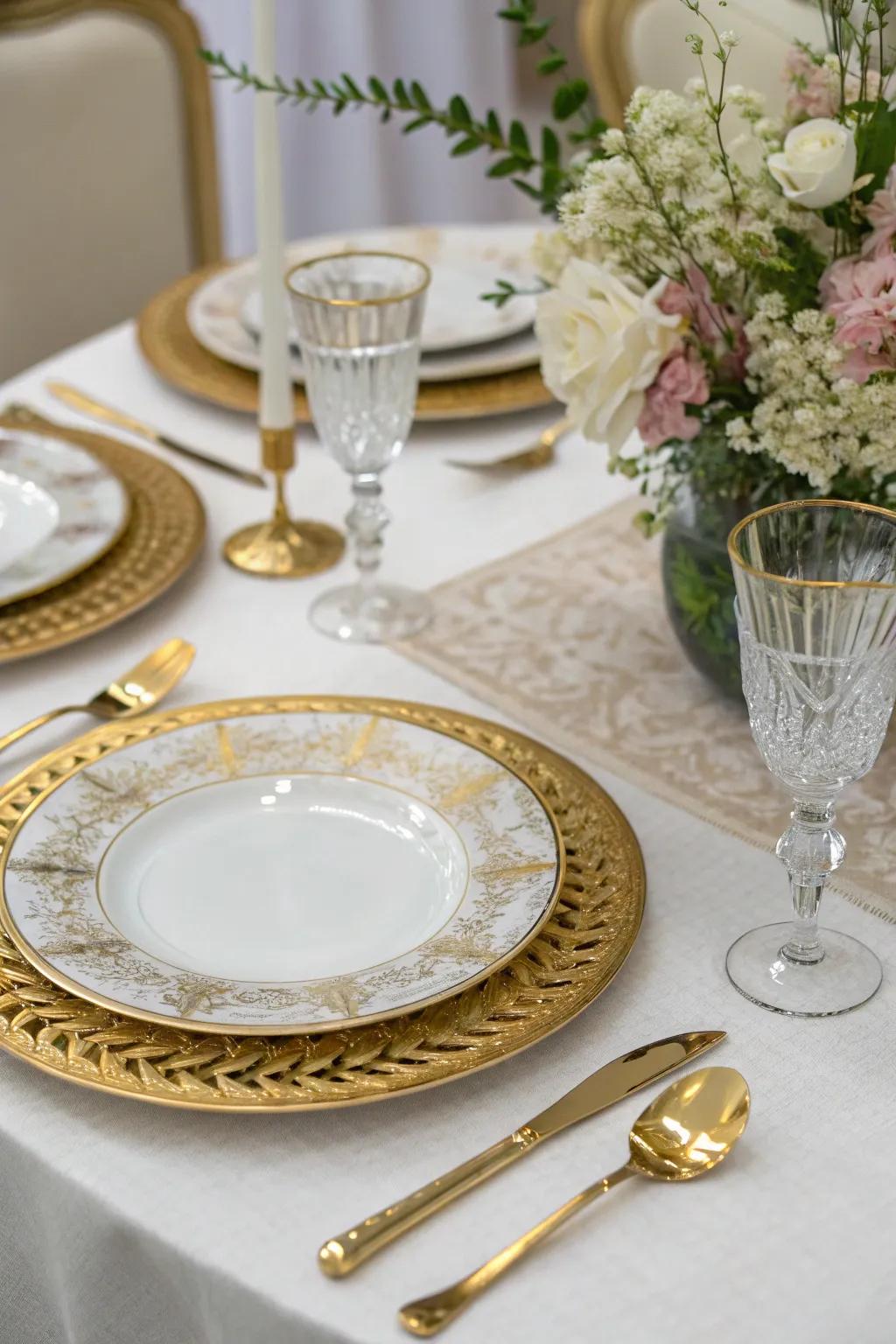 Elegant place settings accented with gold improve the Diwali eating experience.