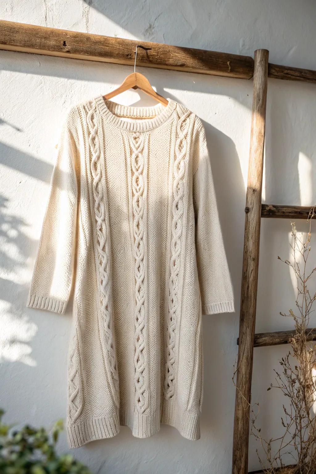 Embrace comfort with a hint of elegance: DIY your cozy sweater dress for those crisp mornings.