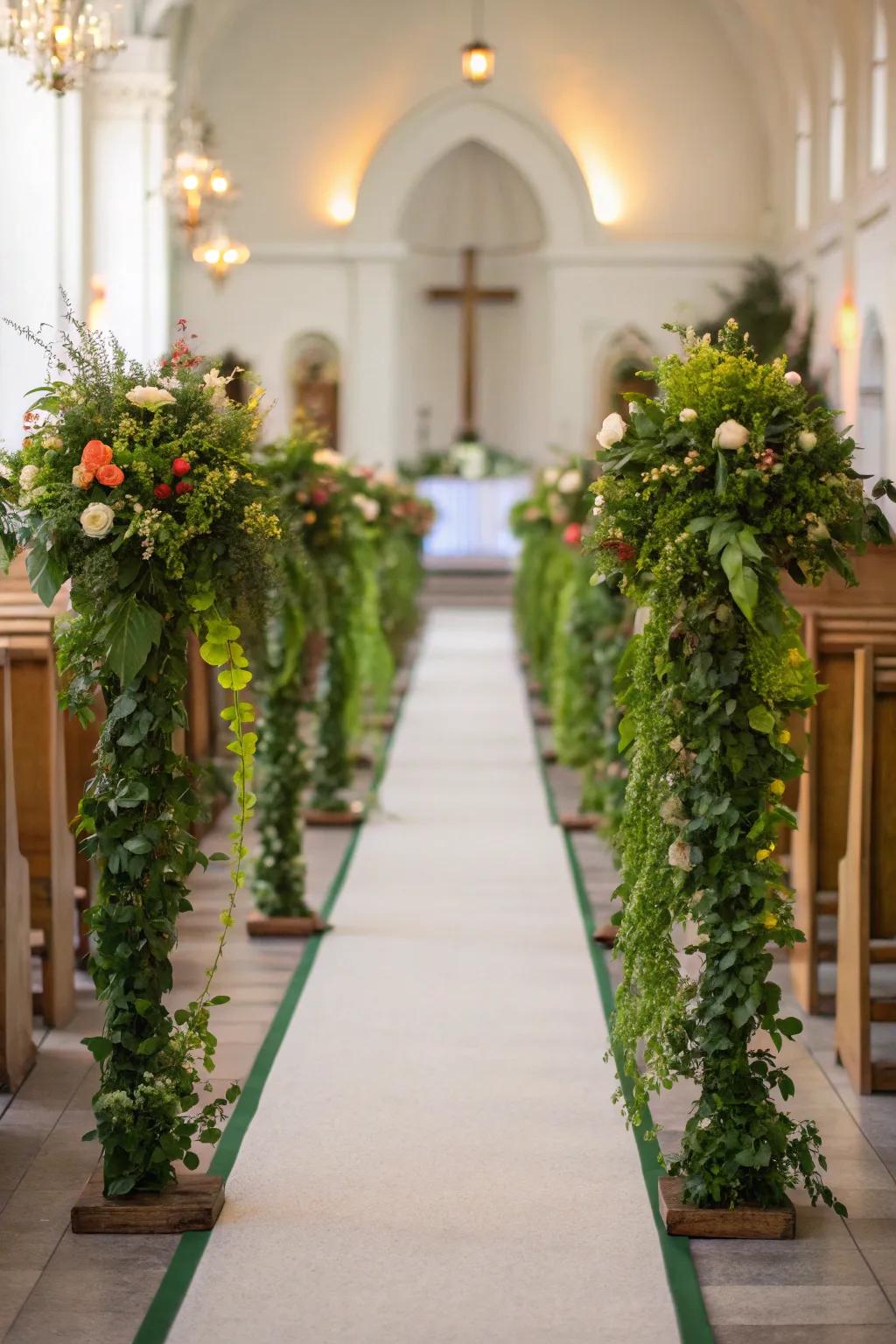 A verdant swag delivers nature's allure to your aisle.