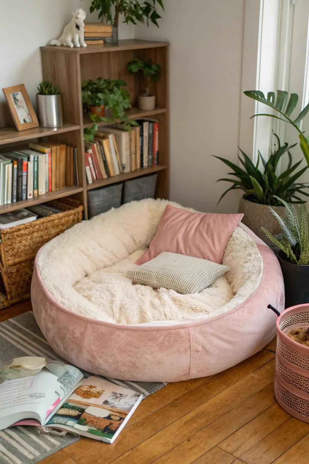 A lavish dog bed featuring soft cushions that deliver supreme comfort within a cozy nook.