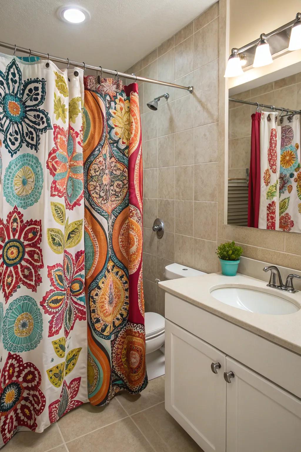 Vibrant designs and hues can energize your bathroom aesthetic.