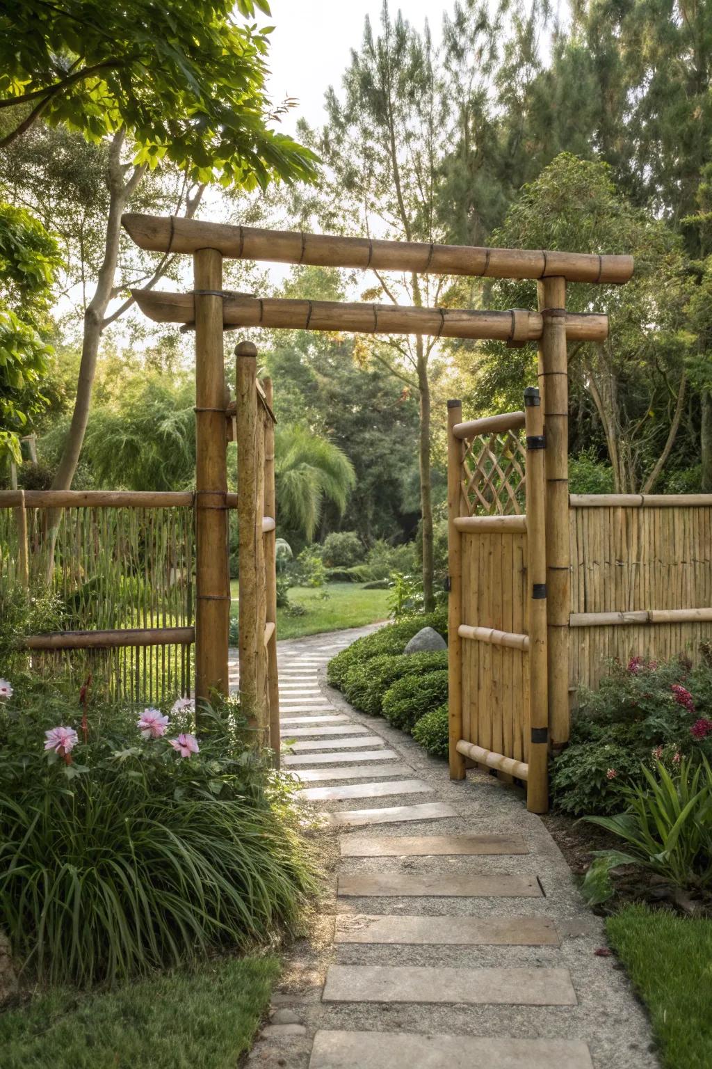 An eco-conscious stalk entrance with an exotic charm.