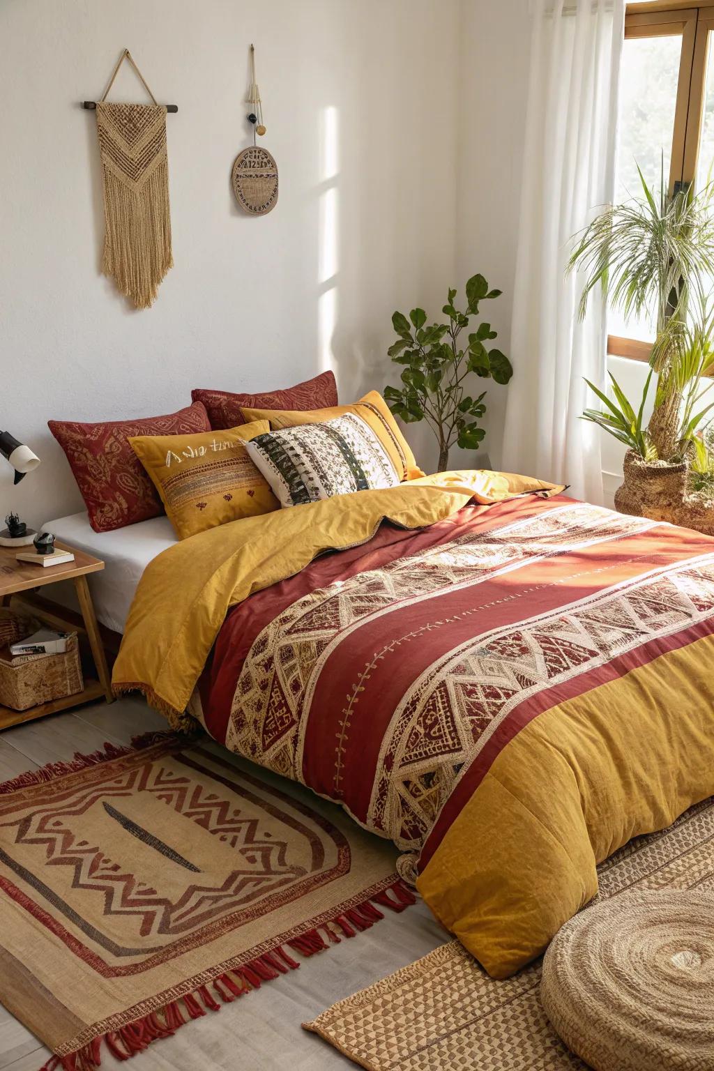 Make your bedroom a peaceful retreat with bedding in earthy tones.