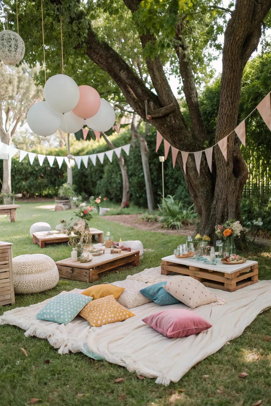 An open-air picnic cultivates a casual and inviting atmosphere.