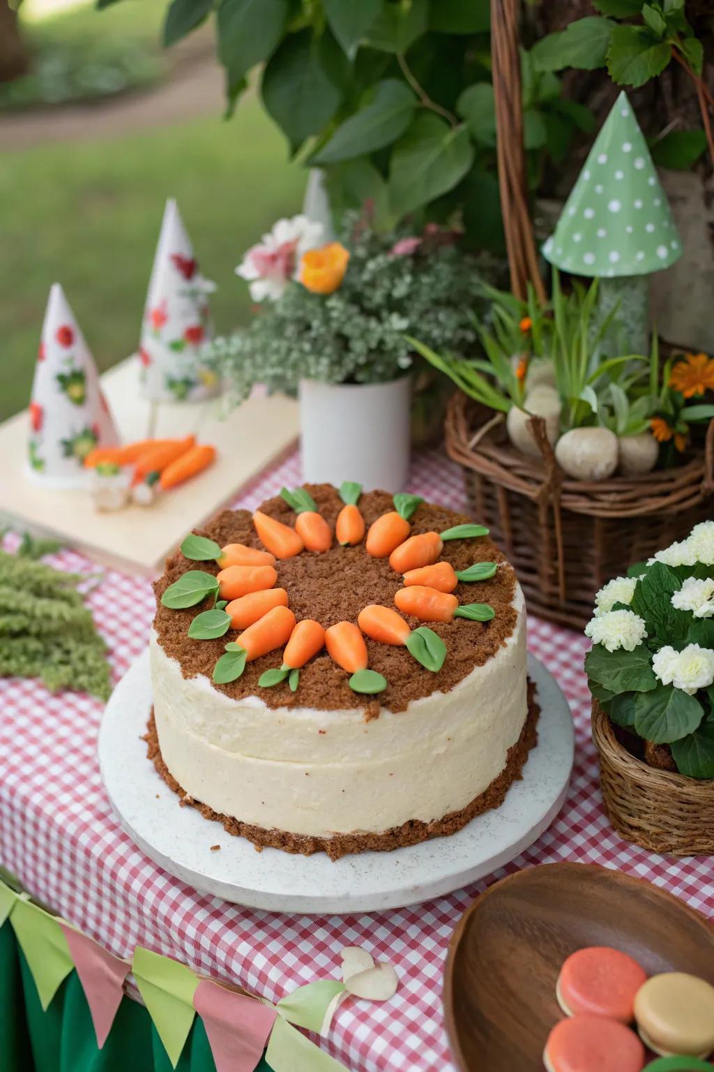 An amusing carrot plot cake ideal for Easter.