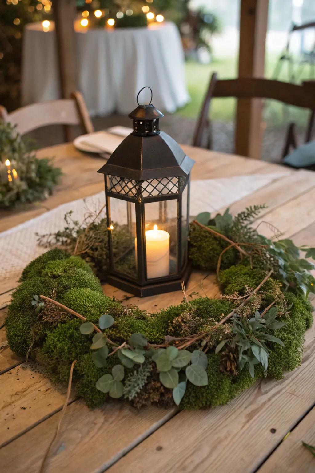 A floral ring of greenery infuses nature into your lantern.