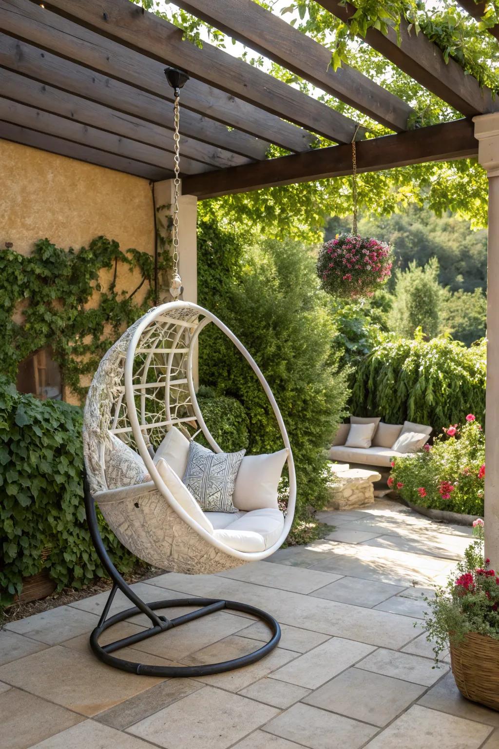 Savor the gentle movement of a suspended lounge chair.