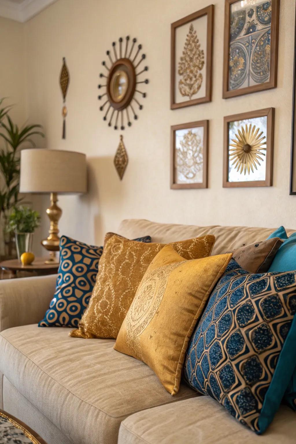 Bring a touch of luxury with golden and azure accents.