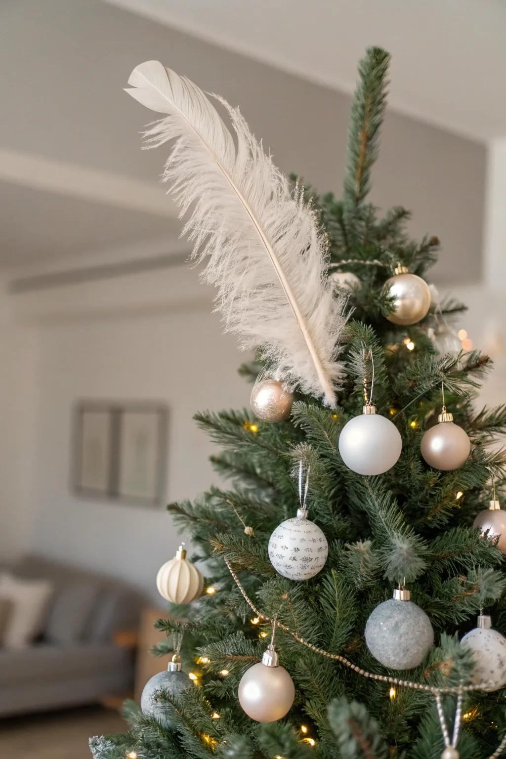 Feathers lend a fanciful elegance to the tree.