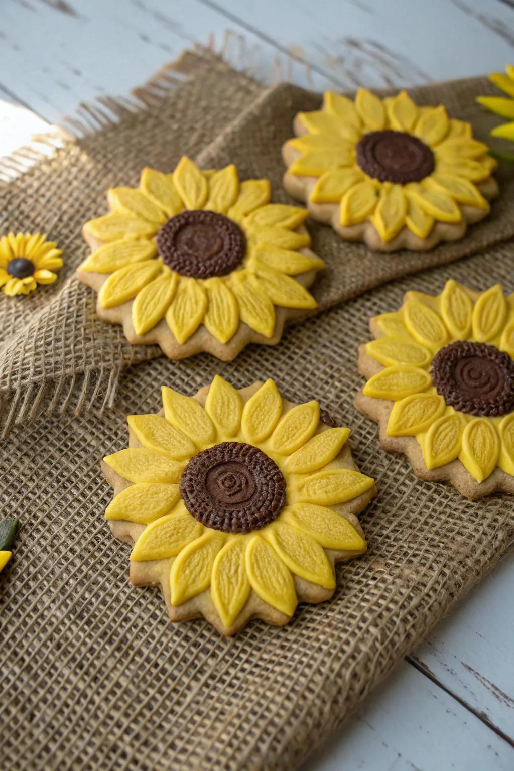 Chic sunflower biscuits contributing warmth to your table.