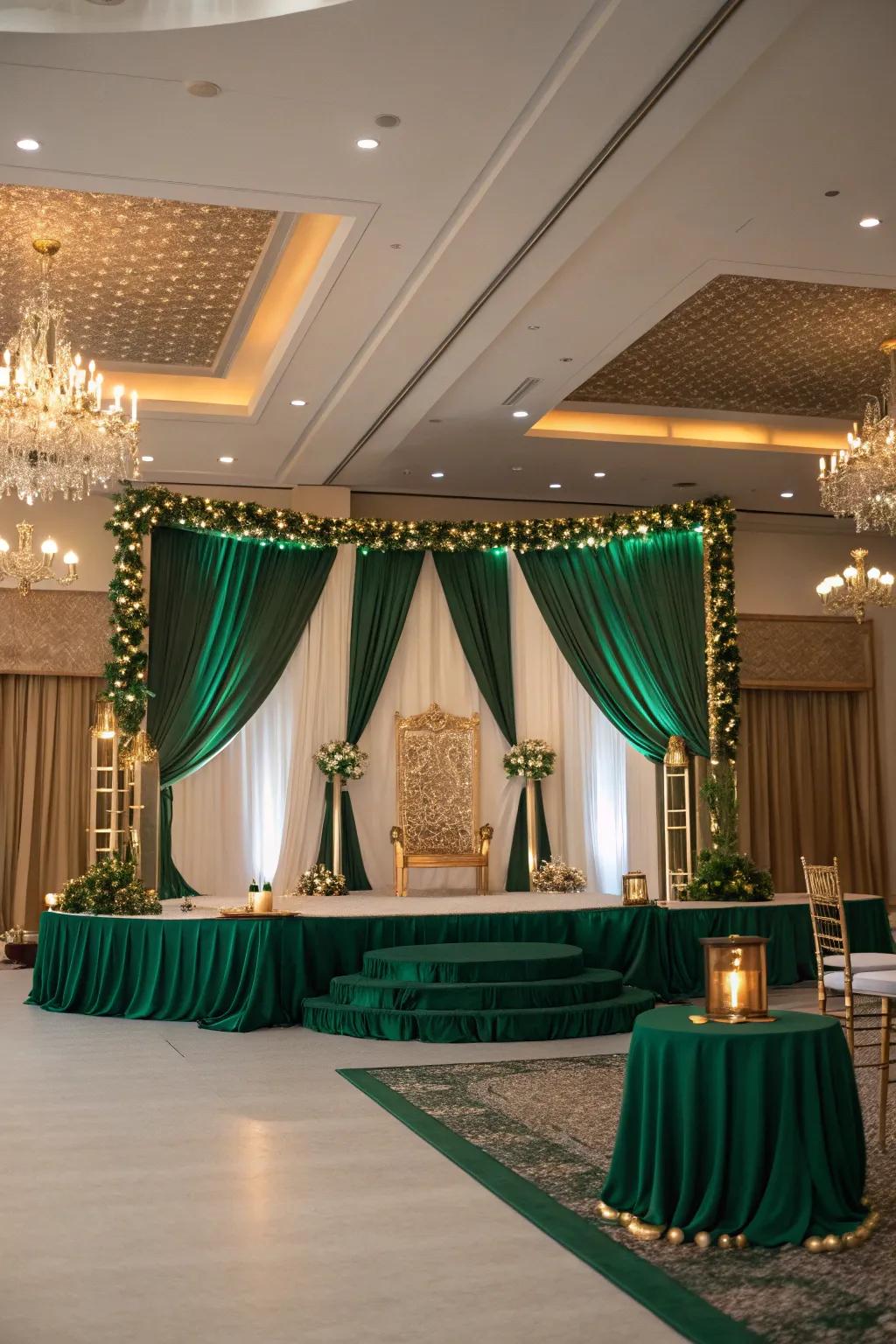 A celebration venue decorated with a verdant theme.