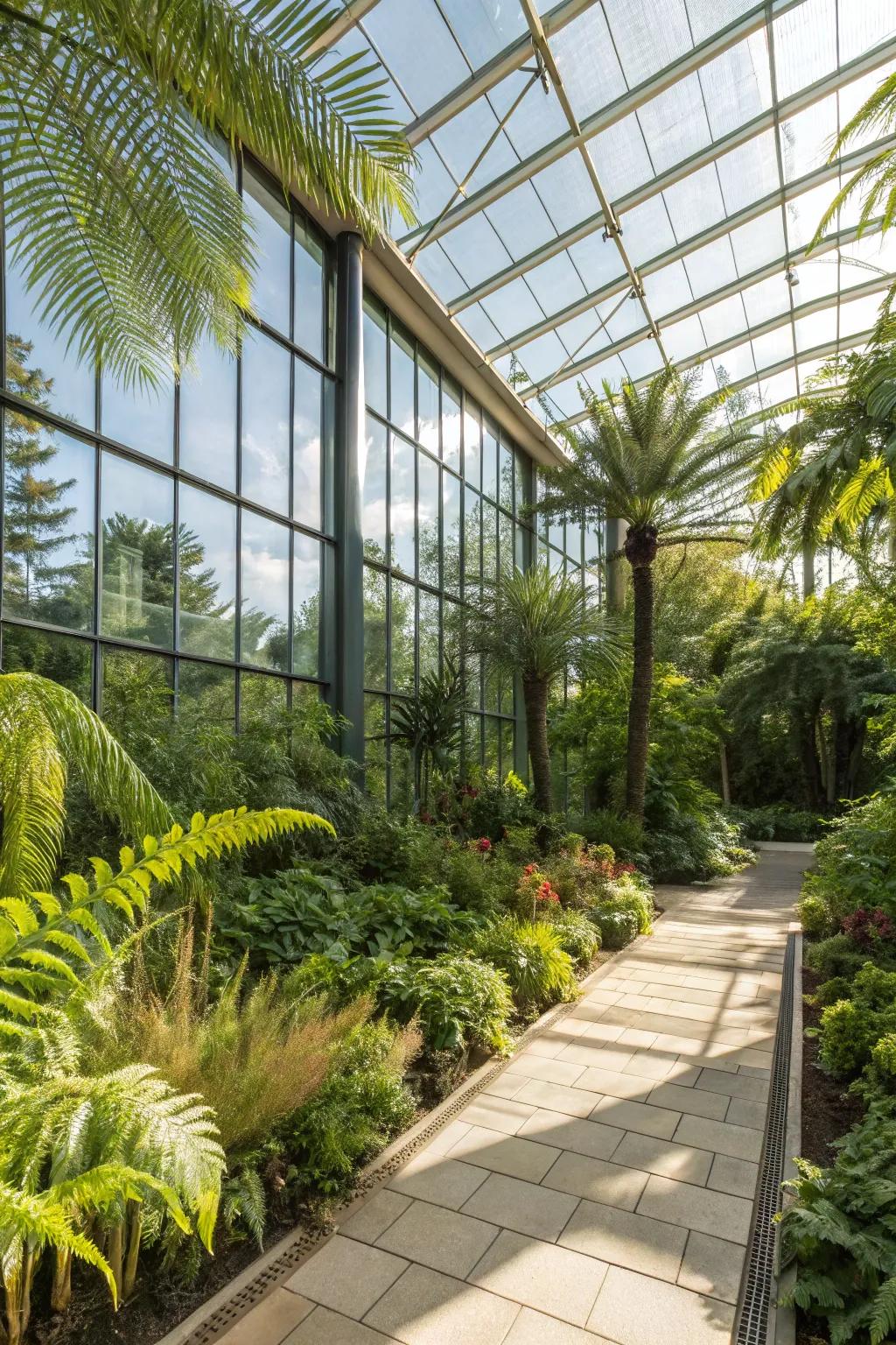 A vibrant botanical patio brimming with flourishing plants and natural light.