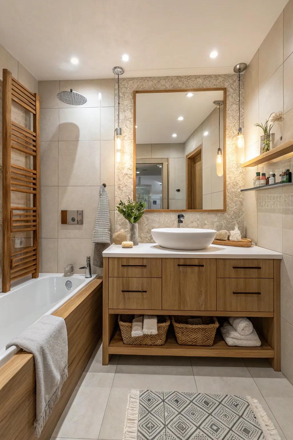 Neutral hues create a calm and timeless ensuite space.