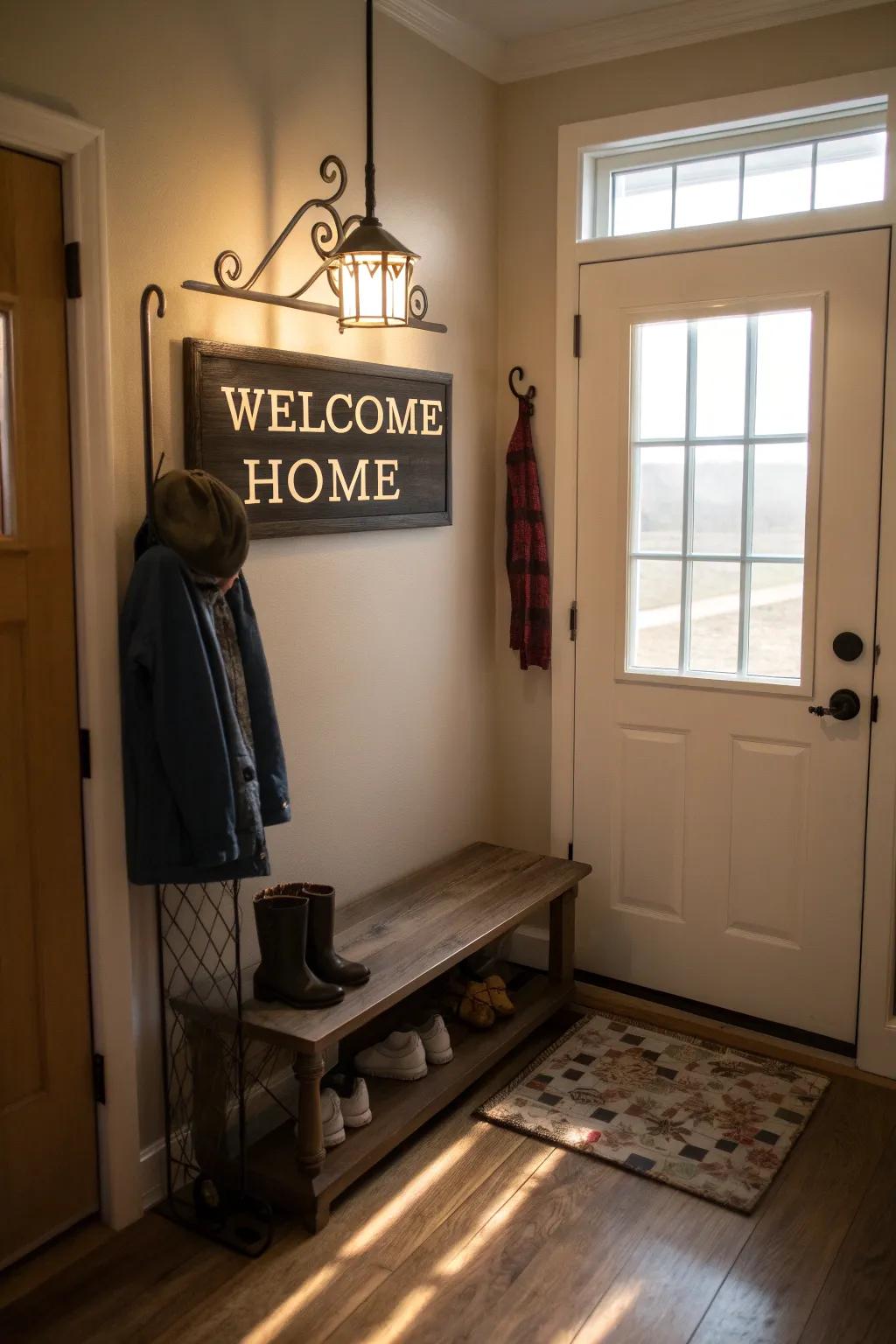 An inviting entrance board makes coming home a delight.