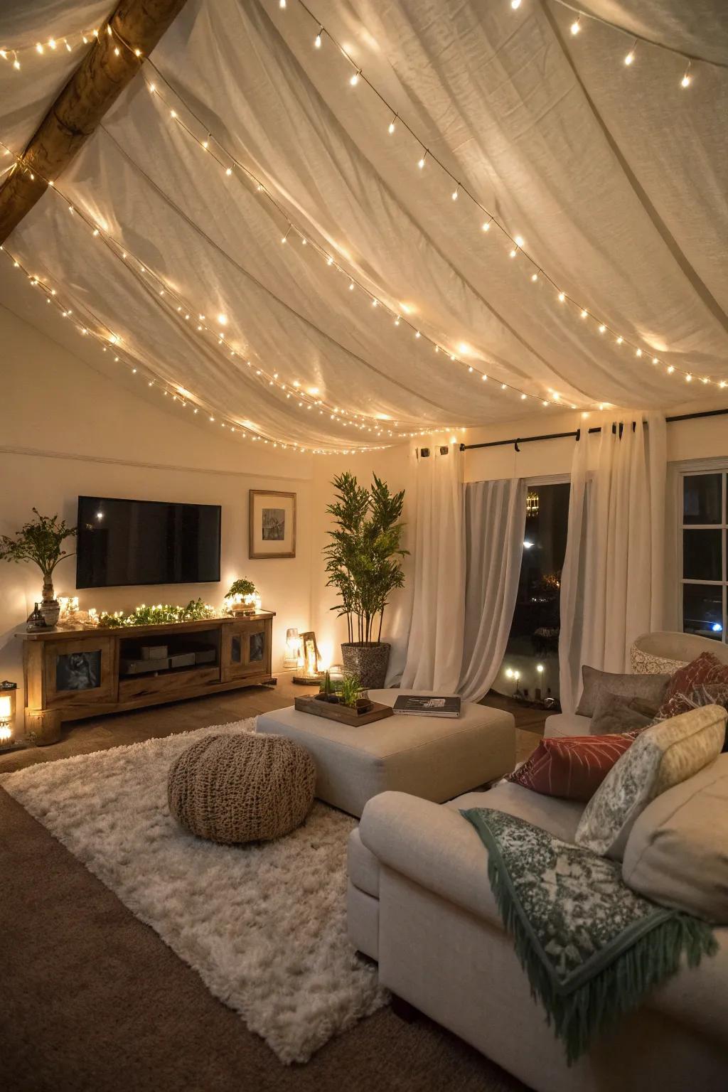 Enhance your living room with cozy fabric drapes.