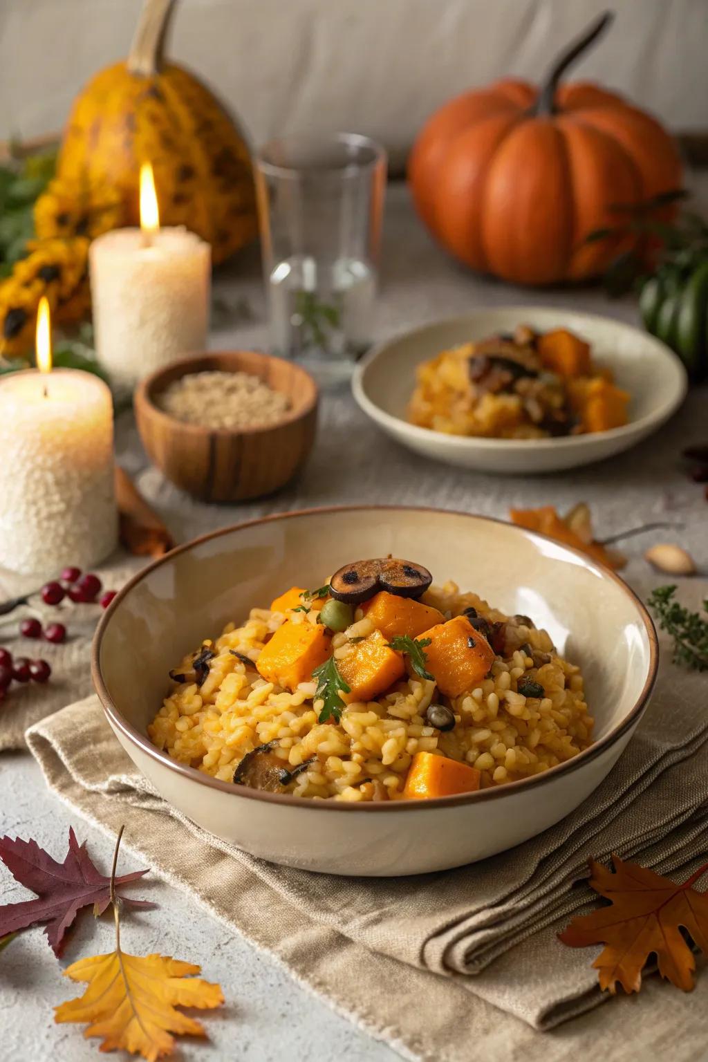 Wholesome dishes such as oven-roasted gourd and fungi-based risotto warm the soul.