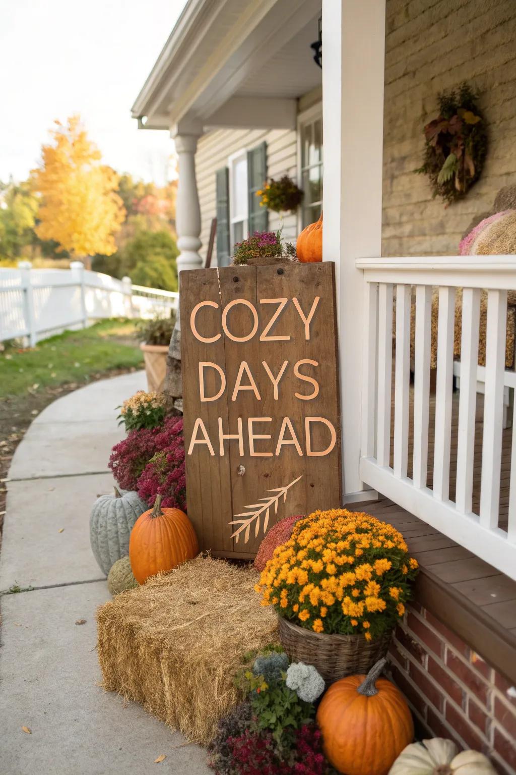 A lovely autumn-themed sign gives a warm welcome to visitors.