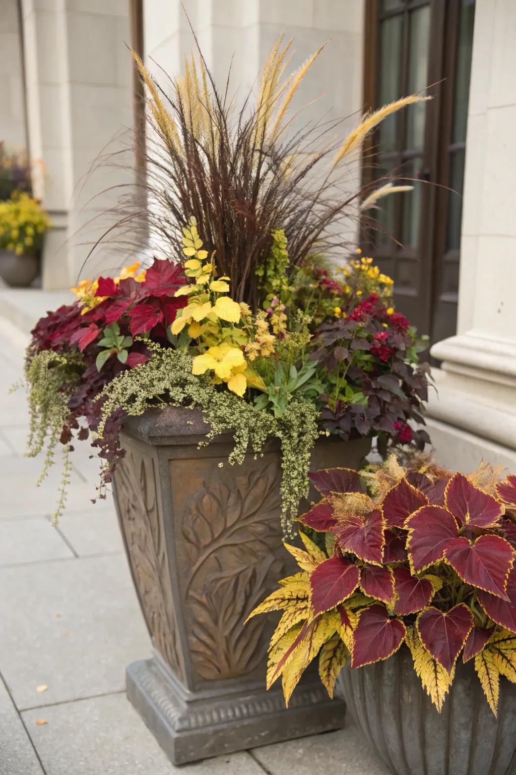 Deep red and gold provide a chic variation on traditional fall colors.