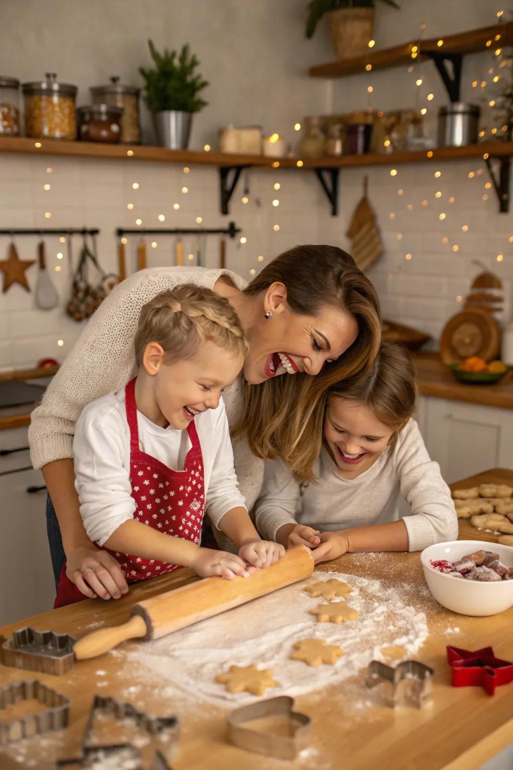 Genuine moments in the kitchen capture the delight of baking together during the holidays.
