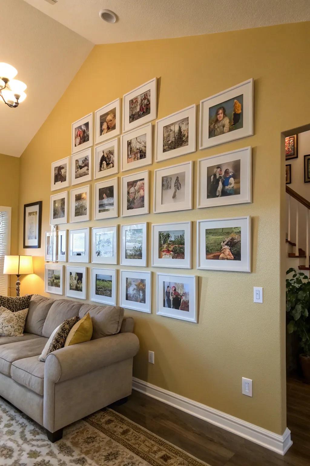 Symmetry organizing a family photo wall.