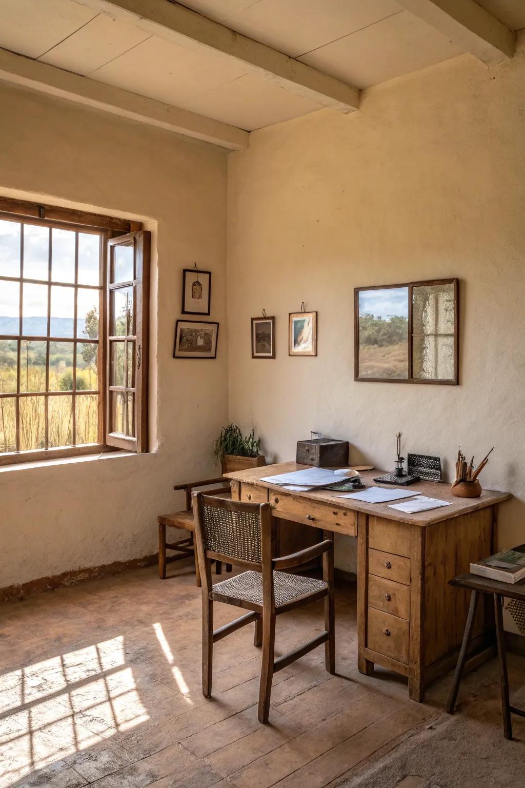 A serene workspace showcasing a composed delicate shade arrangement.