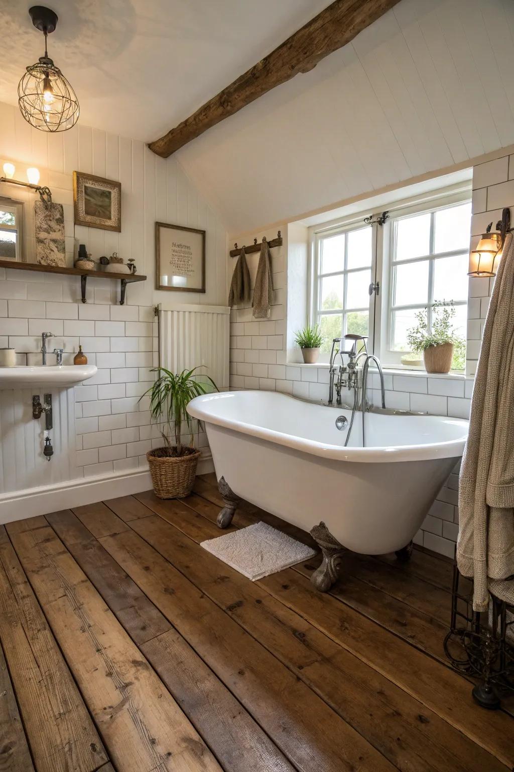 A standalone tub is a striking focal point in a country bathroom.