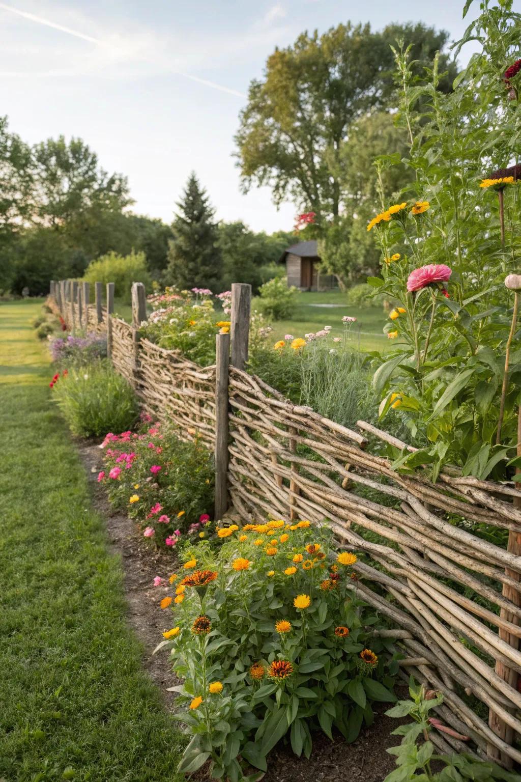 Twig fences introduce a hint of fantasy to any garden setting.