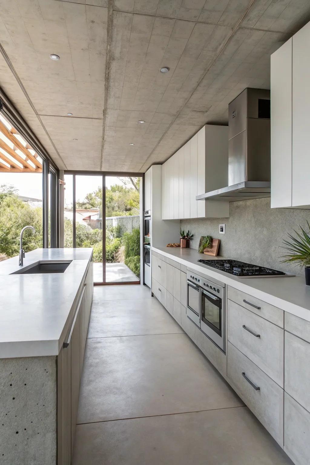Concrete countertops deliver durability with a hint of contemporary sophistication.