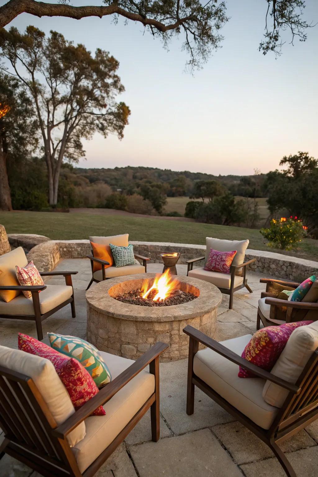 Bright textiles add color and comfort to your outdoor space.