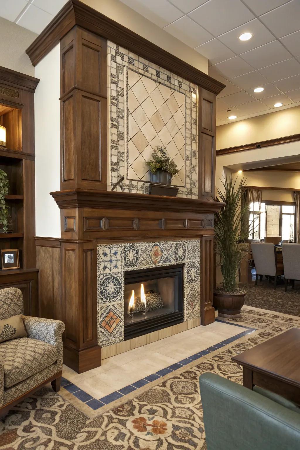 This fireplace showcases mixed textures for a rich, layered look.