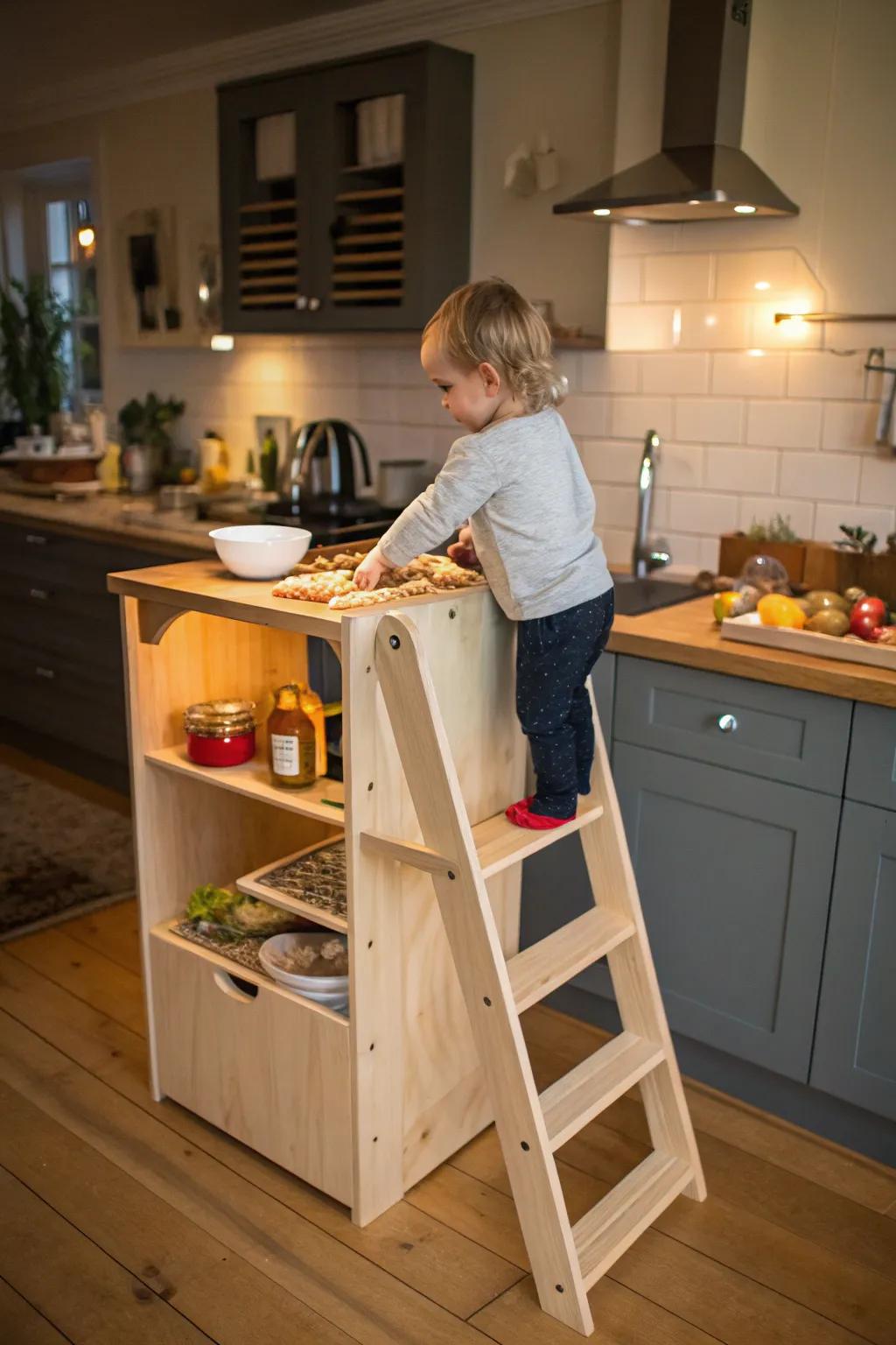 Bring little ones closer to the action using a kitchen helper stand.
