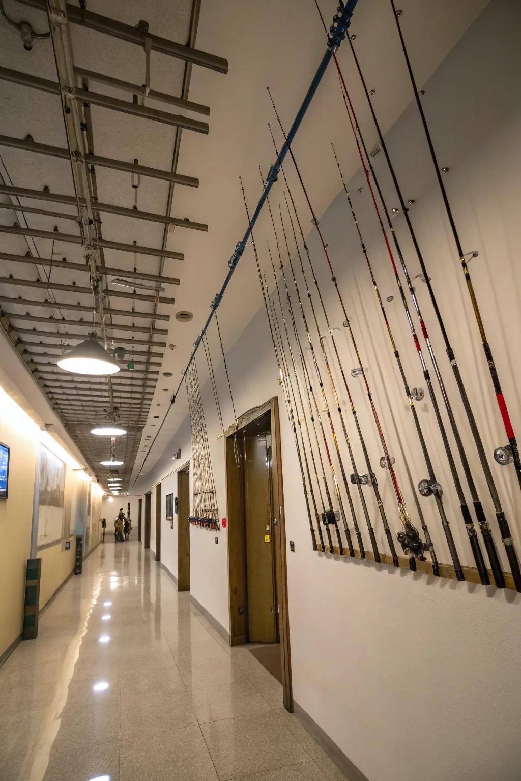 Cultivate a cozy atmosphere with overhead angling tool displays.