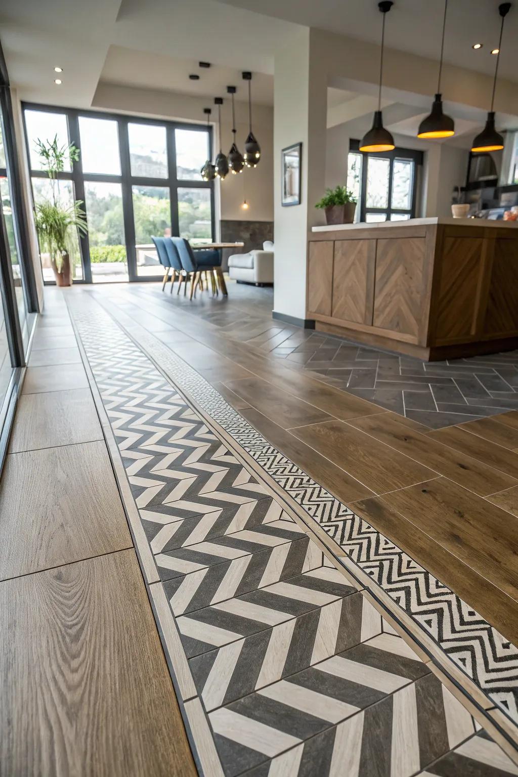 Zigzag design crafting a striking floor declaration.