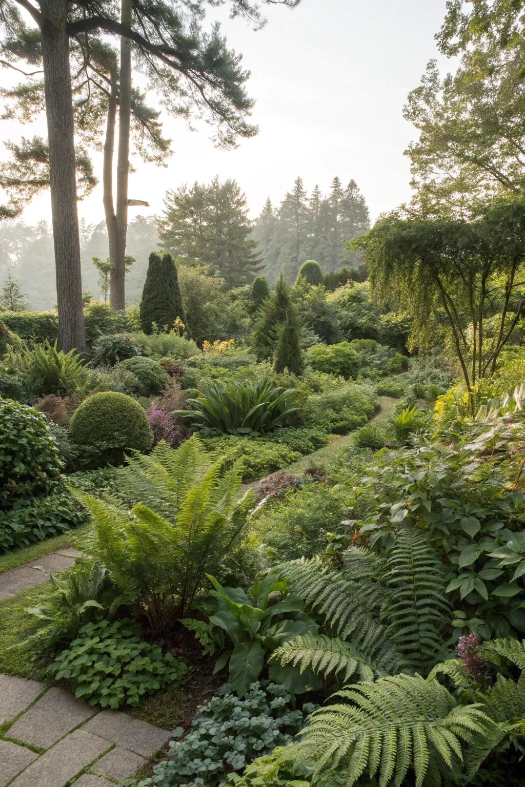 Rich plantings that transport you to a forest environment.