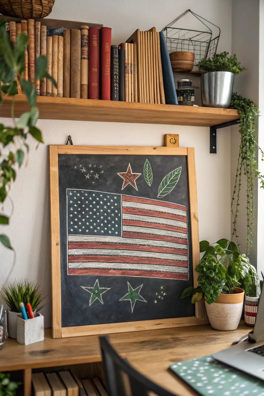 A fun approach to the American flag for chalkboard art.