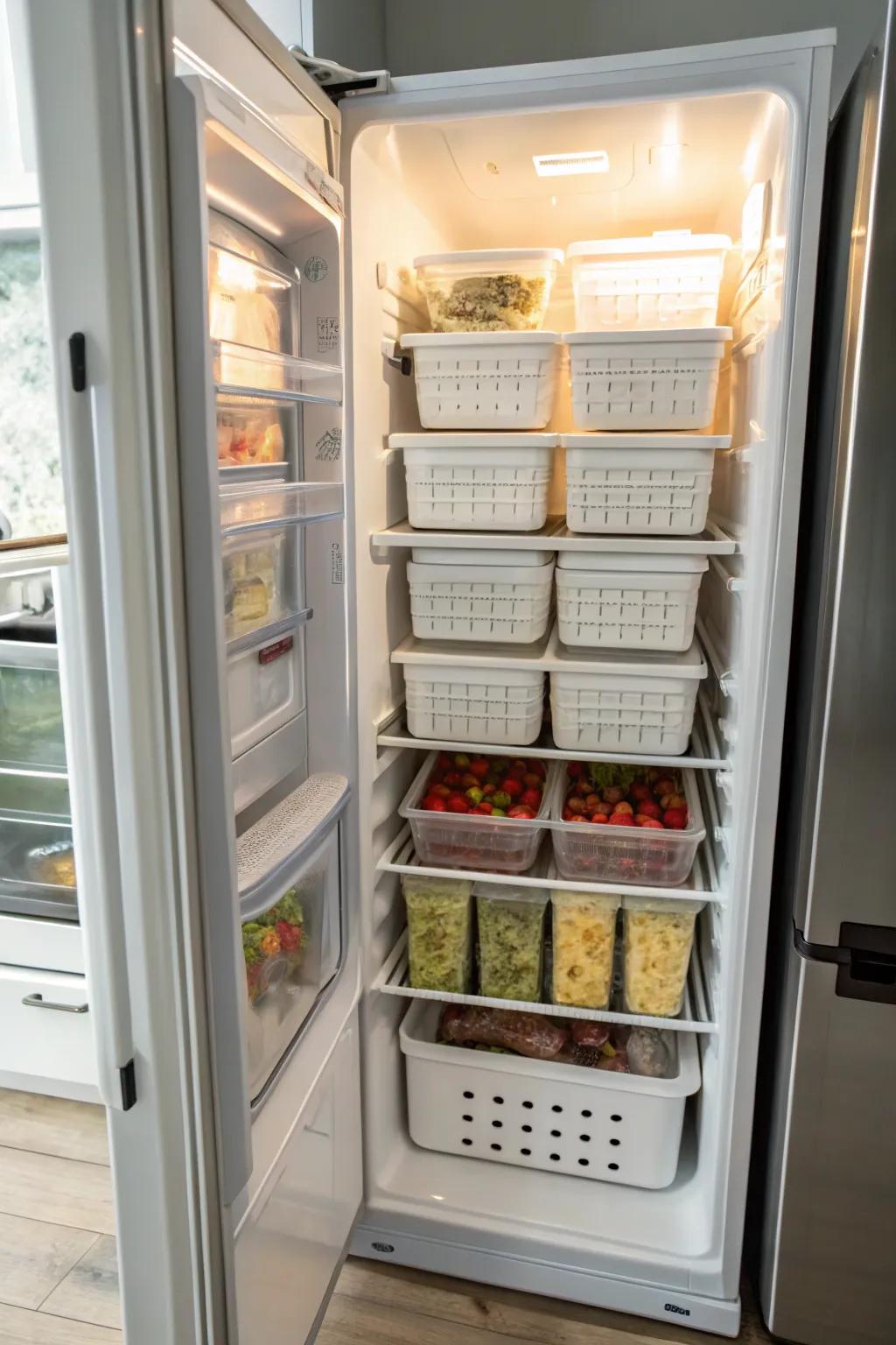 Stackable bins provide a steady and organized solution.