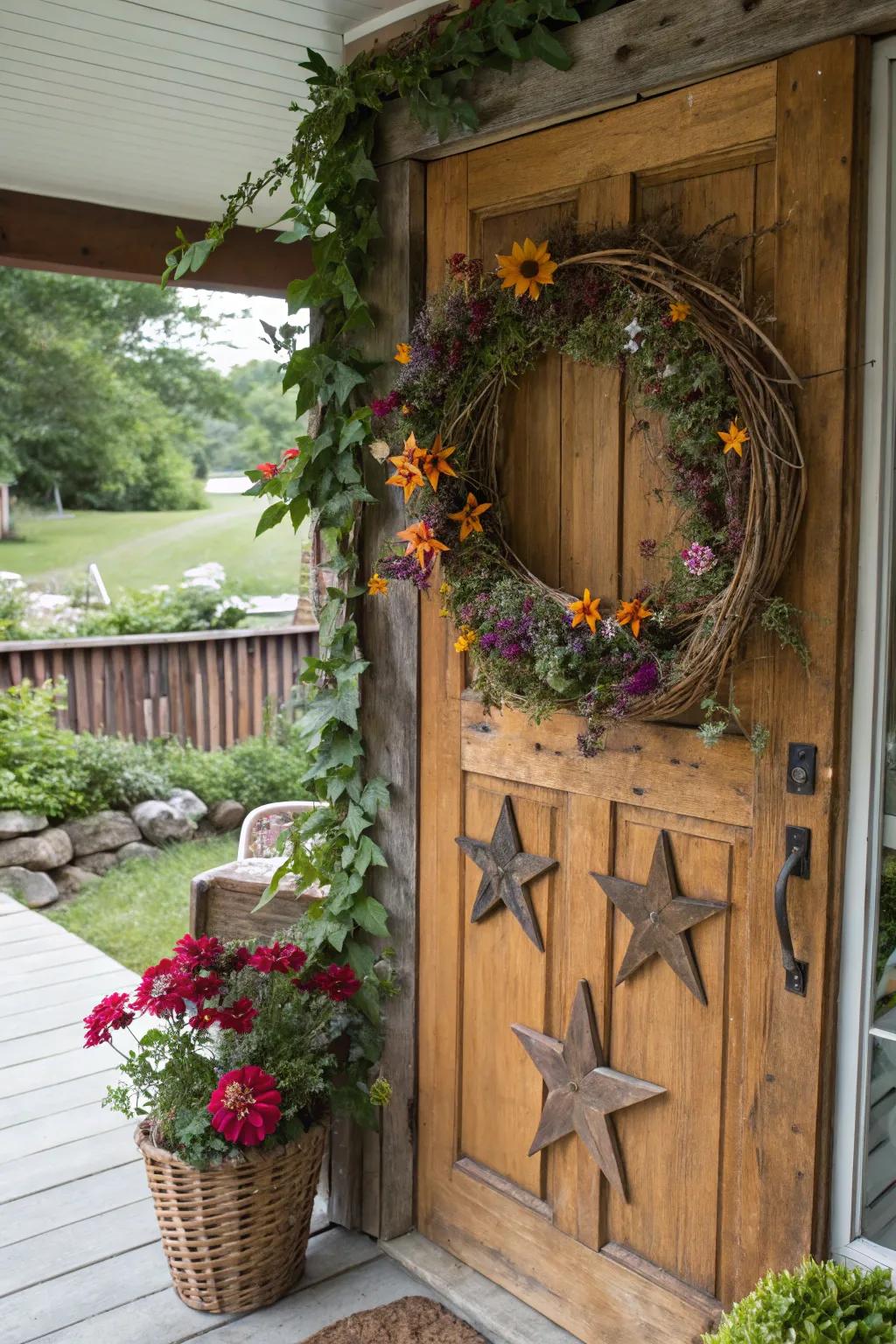Embrace rustic charm with this grapevine wreath.