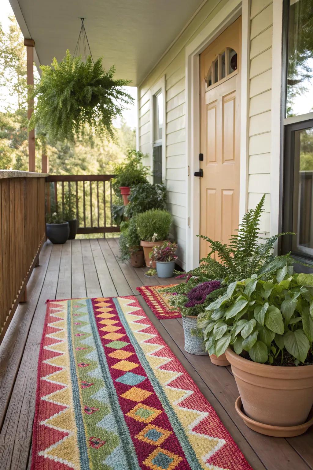 Create harmony in your entryway by coordinating your rug with surrounding decorative elements.