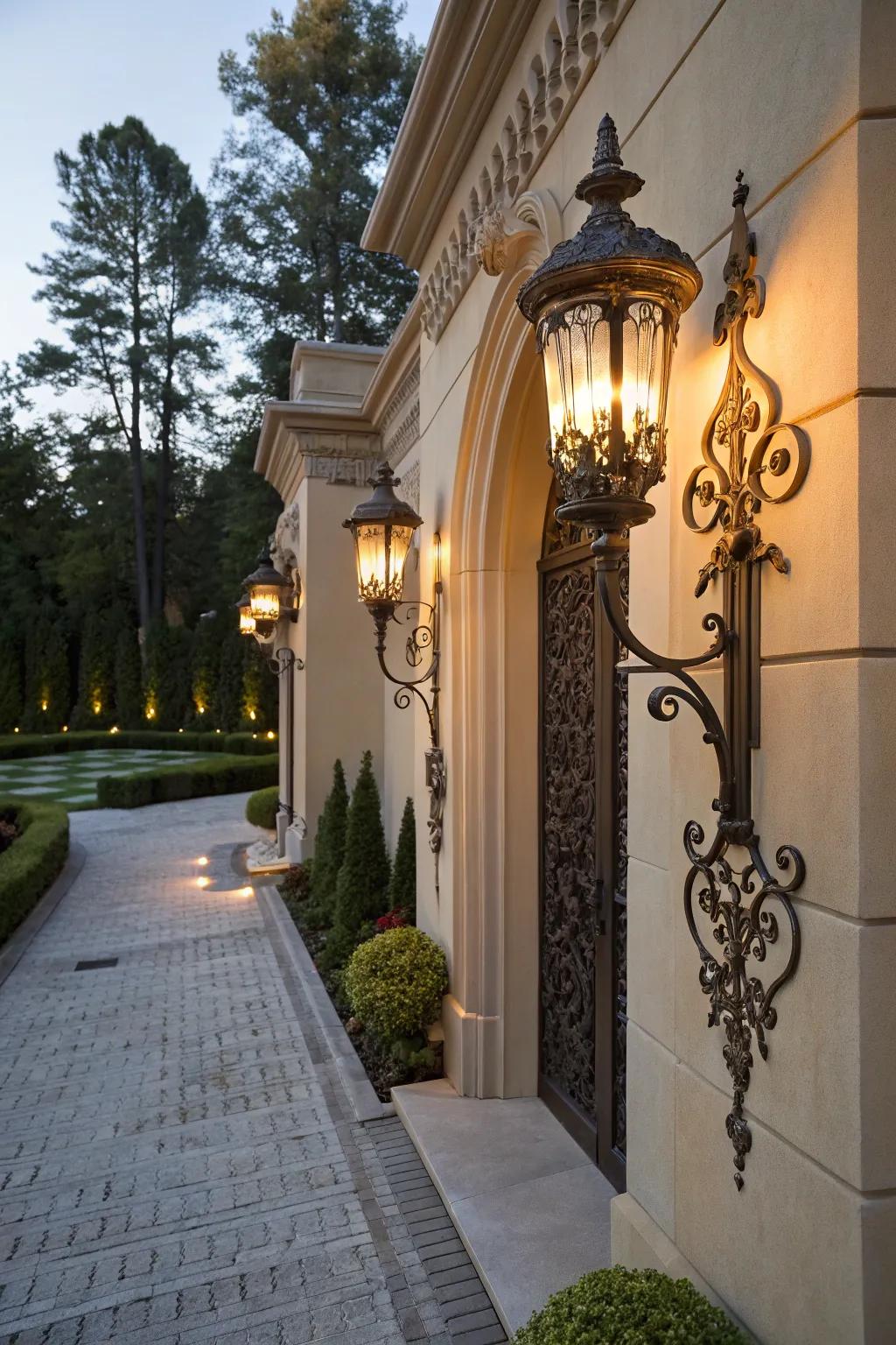 Inviting lighting introducing warmth and security to the entrance.