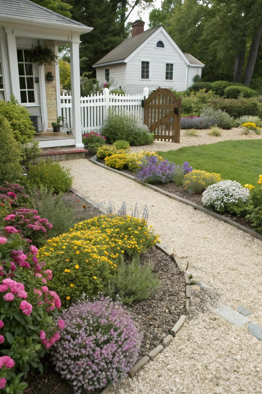 Gravel beds offer a low-maintenance option while adding visual texture.