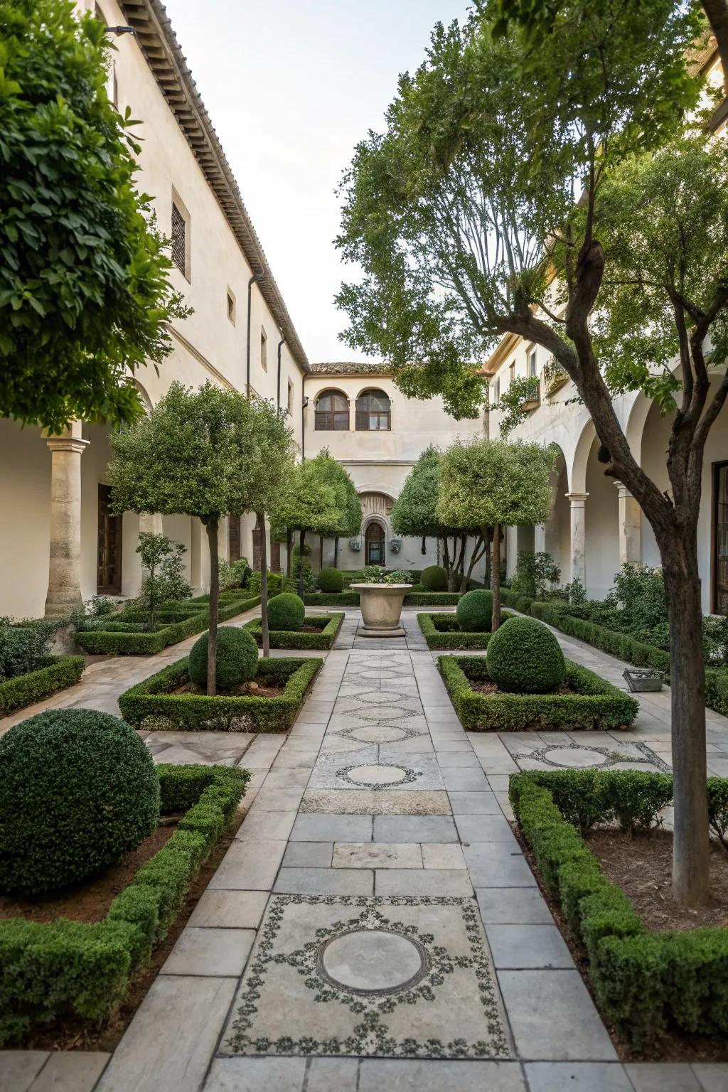 Symmetrical parts create a balanced courtyard layout.
