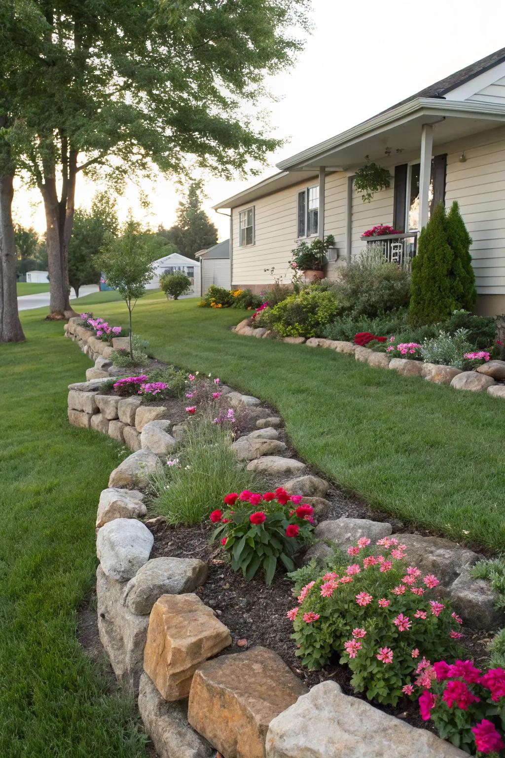 Stone features add texture and visual appeal to your landscape.