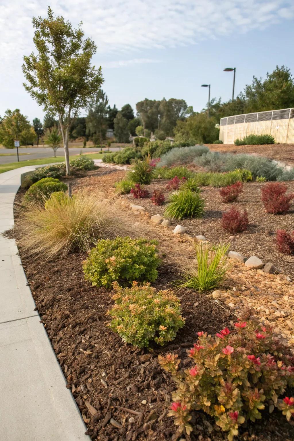 Shredded bark and surface vegetation providing warmth and practicality.