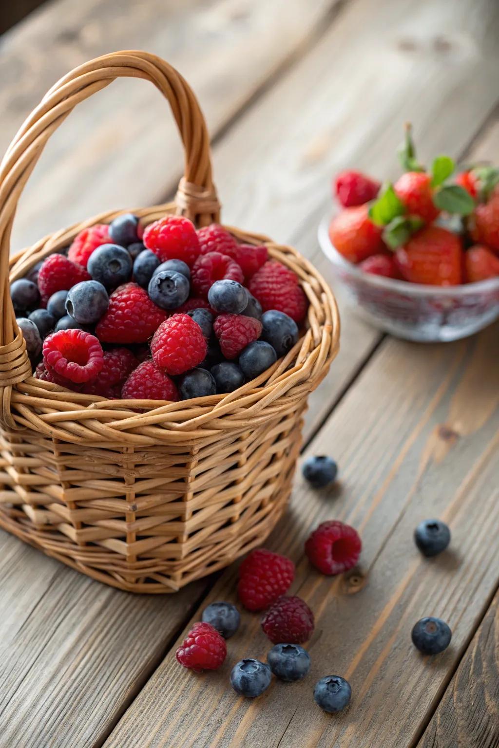 A rustic berry basket that adds a natural touch to any setting.