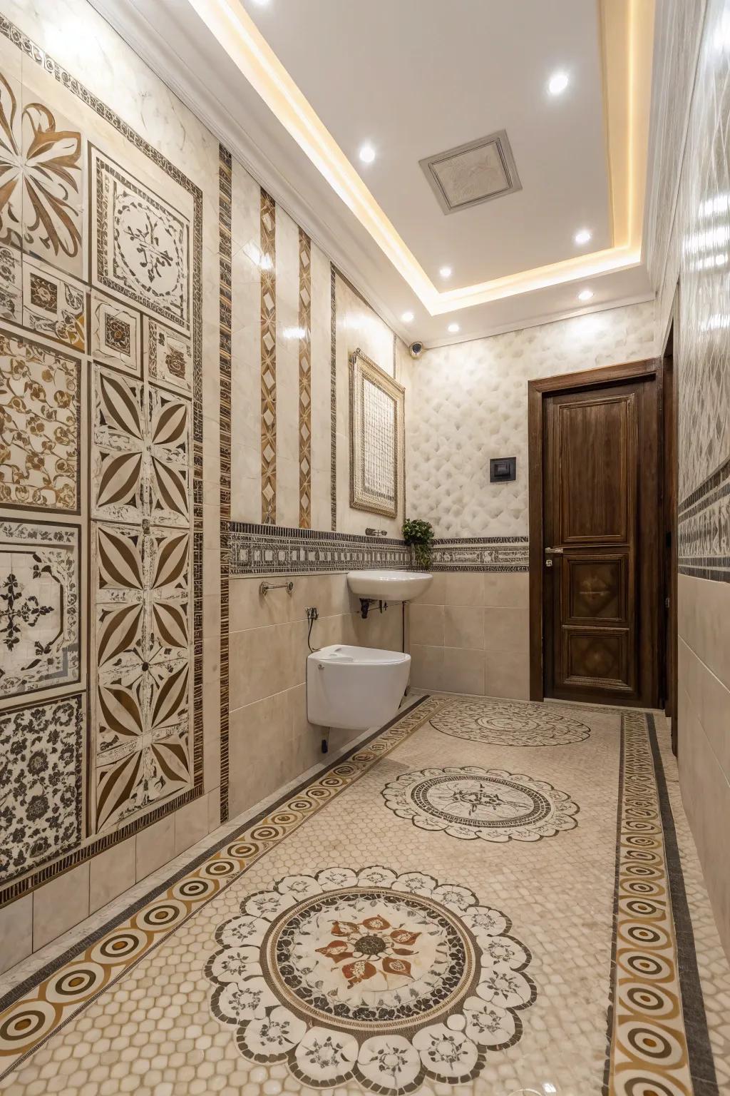Ornamental tiles add character and intrigue to this bathroom.